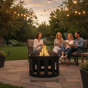 Brasero portable d'extérieur avec écran anti-étincelles, en fer robuste, pour brûler du bois, idéal pour la terrasse, le camping, les barbecues et les feux de camp - Product Image 1