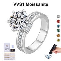 Bague de Fiançailles et de Mariage Classique en Argent Sterling 925 avec Moissanite VVS D Certifiée GRA 5 carats, Sertie de Six Griffes et Couronne Haute, pour Femme, Colorée, CN