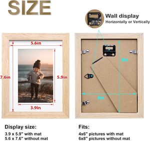 Marcos de fotos de <span class=keywords><strong>madera</strong></span> <span class=keywords><strong>natural</strong></span> de 6x8, juego de exhibición de plexiglás acrílico, alfombrilla de 4x6, 6x8, montaje en pared de mesa, 5x7, marcos de <span class=keywords><strong>madera</strong></span> de vidrio DIY - Product Image 6