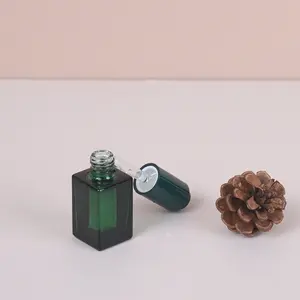 Exquisite 10ml Dark Green Small Glass Dropper Bottle  High Quality Square Pressed Pump Button Essential Oil Dropper Bottle