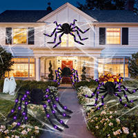 Grande toile en plastique d'araignée en peluche phosphorescente Halloween décoration extérieure accessoires d'araignée poilue pour les décorations de fête dans la cour