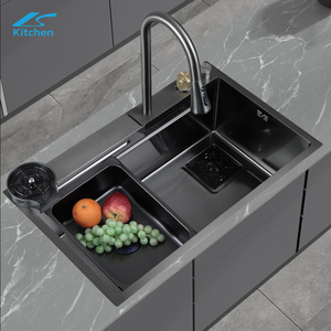 Handmade 304 Stainless Steel Above Mount Waterfall Faucet Farmhouse <strong>Kitchen</strong> Sink with Cup Washer Nano <strong>Step</strong> <strong>Kitchen</strong> Cup Washer - Product Image 2