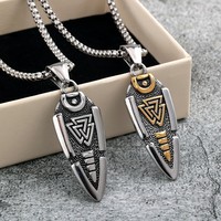 Liontin Kalung Pria Fashion Nordic Viking Berlapis Emas 18k Pvd Baja Tahan Karat 316L, Perhiasan Liontin Panah Rune Odin Tombak Emas