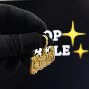 Collar Personalizado con Nombre Gótico en Plata de Ley 925 con Moissanita VVS, Chapado en Oro de 18K, Totalmente Cubierto de Piedras, para Hombre y Mujer - Product Image 3
