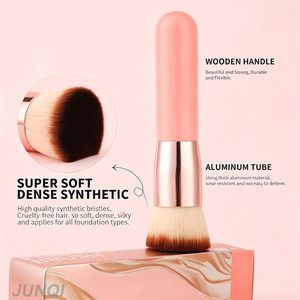 Pinceau Kabuki plat personnalisé avec logo pour <span class=keywords><strong>le</strong></span> corps et <span class=keywords><strong>le</strong></span> visage, pinceau auto-bronzant, applicateur de bronzage sans soleil, manche en bois, pour fond de teint liquide, crème et poudre - Product Image 3