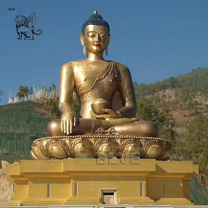 BLVE Templo al aire libre Gran budismo religioso Metal Buda Figura Escultura de latón Buda sentado Estatua de bronce