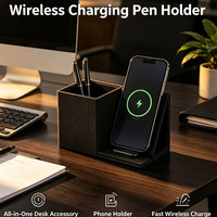 Support de stylo à chargement sans fil 15W, organiseur de bureau rectangulaire avec support pour téléphone, tapis de bureau multifonctionnel, logo personnalisé