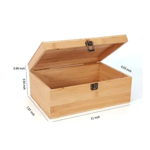 대형 나무 상자 힌지 뚜껑 대나무 나무 다목적 저장 상자 트레이 2 구획 천연 나무 OrganizerWooden 상자