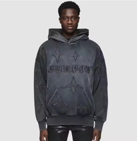 Logo personnalisé noir gothique veste surdimensionnée homme français éponge poids lourd pull Vintage acide lavage soleil délavé sweat à capuche