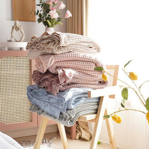 Cheap Wholesale Brand New Super Soft Plush 100% Cotton Waffle Checker Throw <strong>Heavy</strong> <strong>Blanket</strong> - Product Image 2