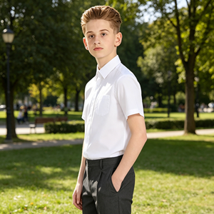 Chemise d'uniforme <span class=keywords><strong>scolaire</strong></span> à manches courtes unie pour enfants, tenue formelle et décontractée pour garçons et filles, tissu durable et respirant pour l'école - Product Image 5