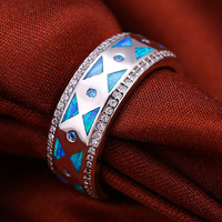 Bague de fiançailles en argent sterling de haute qualité avec incrustation d'opale bleue zirconium et opale australienne, bijoux faits à la main