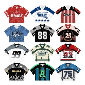 Diseño personalizado recortado Boxy Fit cuello en V camisetas hombres sublimación Vintage fútbol Jersey Unisex secado rápido camiseta - Product Image 5