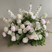 Décoration moderne bleue pour allée de mariage, rangée de fleurs au sol, arrangement floral pour chemin, fleurs blanches en soie PE de 50 cm, mousse de haute qualité