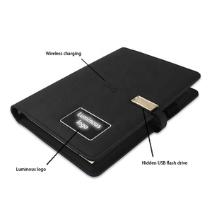 Shenzhen Custom Light up logo 8000mah 16g Usb <b>A5</b> Leather Multifunctional Powerbank with Wireless Charging Notebook - Product Image 4