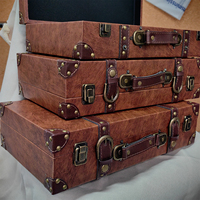 Valise en cuir vintage, boîte à bijoux, coffre de voyage rétro, boîte de rangement avec doublure, boîte cadeau décorative pour mariage, mariée