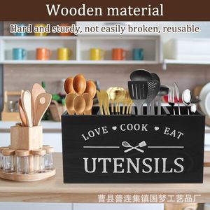 Caja de Almacenamiento de Cubiertos de Madera con 4 Compartimentos, Organizador de Cocina, Porta Utensilios, Divisor de Cajones de Madera Sólida - Product Image 2