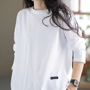 Crew Neck Solid Color Long Sleeve Loose T-Shirt Green Polyester Daily Wear Women's Top - Product Image 4