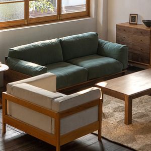 Maxky Italian Japanese-Style Solid Wood Black Walnut <strong>Sofa</strong> Single Modern Minimalist Fabric French <strong>Sofa</strong> Hoekbank Couch - Product Image 2