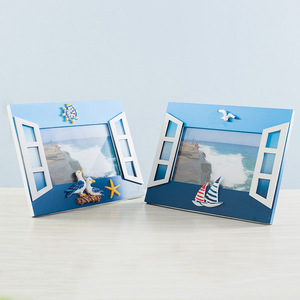 Cadre photo style méditerranéen avec motif de mouette, 6 pouces, rectangulaire, ornement décoratif pour chambre à coucher, bureau, étagère - Product Image 1