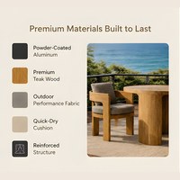 Meubles de jardin en teck, table et chaises d'extérieur pour hôtel, ensemble de salle à manger pour resort, meubles de patio pour villa, meubles d'extérieur pour restaurant
