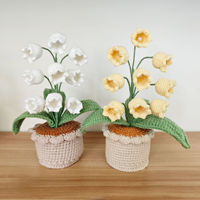 Fleur artificielle en crochet faite à la main, muguet en pot multi-têtes, en fil, pour décoration de bureau et de maison, vente en gros