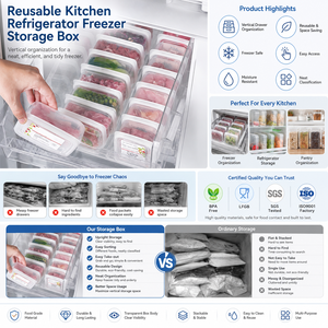 Customized Logo Reusable Eco-Friendly Plastic Kitchen Refrigerator <b>Freezer</b> Storage <b>Box</b> Stackable Fridge Organizer Container - Product Image 1