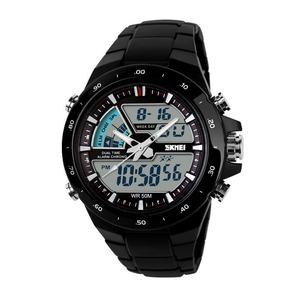 Montre-bracelet sportive Skmei 1016 avec logo OEM pour hommes, cadran bicolore cool, lumineux, tendance, bracelet en PU, grand cadran électronique - Product Image 5