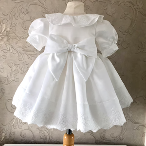 Abito da damigella <span class=keywords><strong>bianco</strong></span> con scollo a V e pizzo per bambine, abito da principessa a maniche corte con fiocco - Product Image 4