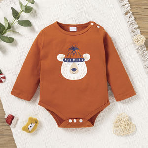 Vêtements pour bébé en coton biologique à manches longues, cadeau, imprimé ours, ensemble de 3 pièces pour nouveau-né. - Product Image 2