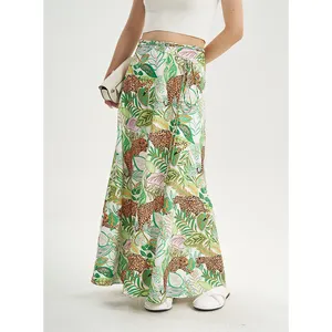 Women Summer Skirts 2022 Vintage Printed Chiffon A-link Skirt Bow Waist Casual Holiday Beach Midi Skirt Stock