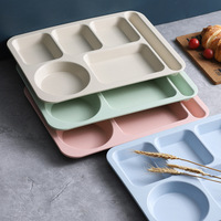 Assiette en plastique à 5 compartiments avec ensemble de couverts (baguettes, cuillère, fourchette) pour usage commercial, cafétérias d'étudiants, restaurants, restauration rapide