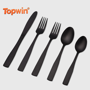 Custom logo Metal Cheap Restaurant Kitchen Matte Black Flatware Cutlery <b>Set</b> Stainless Steel Wholesale - Product Image 1