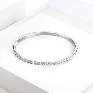 Thin Open <b>Bangle</b> <b>Bracelet</b> with Full Zircon Inlay for Women | 18K PVD Gold Plated Stainless Steel | Waterproof & Hypoallergenic - Product Image 4