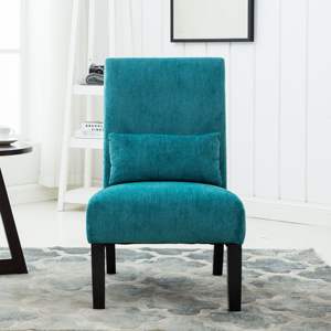 DB Pisano Contemporary Chenille Fabric Teal <b>Blue</b> Armless <b>Accent</b> <b>Chair</b> with Pillow for Living Room - Product Image 2