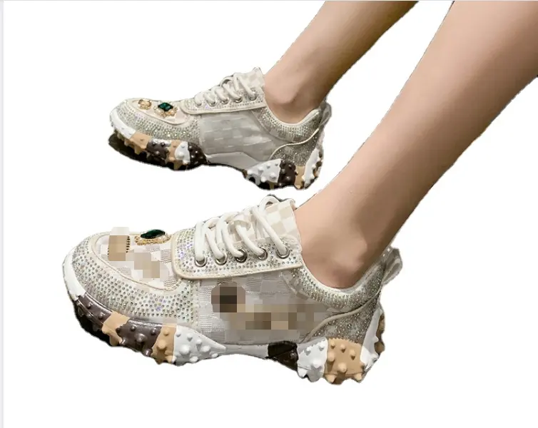 Pretty Girl Mesh Breathable Athletic Walking Shoes Handmade diamond-bordered Women's Princess Sneaker