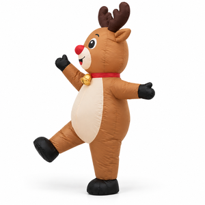 Renne gonflable de Noël avec nez rouge et collier à cloche, figurine Rudolph pour la décoration extérieure de jardin, pelouse, fête de Noël - Product Image 3