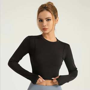 เสื้อยืดกีฬาแขนยาวน้ำหนักเบาสำหรับผู้หญิงขายส่ง ทรงเข้ารูป คอกลม เสื้อฟิตเนส ระบายอากาศได้ดี เหมาะสำหรับวิ่งและโยคะ - Product Image 6