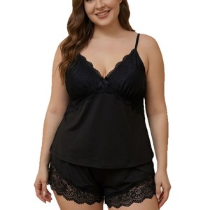 Ensemble <span class=keywords><strong>de</strong></span> pyjama sexy pour femmes grandes tailles, camisole en dentelle et short, col en V, vêtements <span class=keywords><strong>de</strong></span> <span class=keywords><strong>nuit</strong></span> pour femmes, pyjama d'été pour femmes - Product Image 5