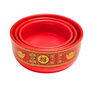 Red circular plastic bowl, enshrine and worship rice bowl soup bowl, water bowl decorative small bowl