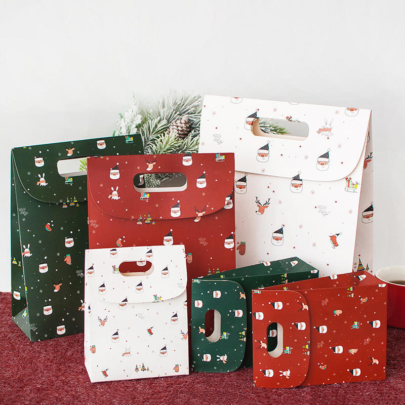Wholesale Custom Christmas Shopping Paper Bag Snowman Candy Gift Packaging  Die-cut Bag with Touch Fastener