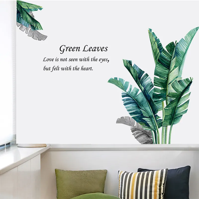 Adesivo de parede de plantas tropicais, folha de plantar, posteres de parede, plantas verdes, arte de murais, papel de parede vinil para quarto, berçário