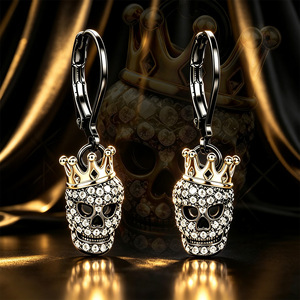 Orecchini Pendenti a Corona di Teschio Bicolore per Donne, Gioielli Scintillanti per Halloween - Product Image 3