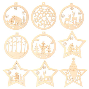 Wooden Christmas Ornaments Circle <b>Star</b> Shape Engraved <b>Hanging</b> Decorations For Tree Home Festival Decor DIY Craft Gifts - Product Image 1