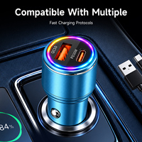 Adaptateur de chargeur de voiture à technologie GaN 60W PD3.0 PPS avec indicateur lumineux RVB, sortie Type-A Type-C, pour smartphone, tablette, ordinateur portable