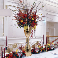 Nouveau design Trompette à double tête Vase en or Centres de table pour mariage et décoration de table à la maison Centres de table en or métallique