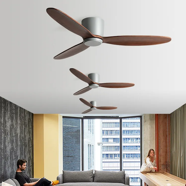 Modern Ceiling Indoor Fan Decorative Smart 110V-220V Double Control 52 Inch Solid Wooden Blade Ceiling Fan