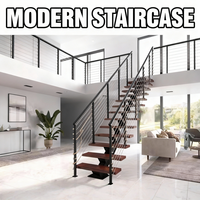 Escalier flottant en acier et bois de haute qualité, design traditionnel en L, durable et sûr, avec garantie de 3 ans pour les villas