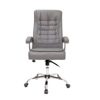 Vente en gros de chaises de bureau modernes de luxe grises à dossier haut en cuir véritable Pu chaises de patron ergonomiques pivotantes en acier inoxydable