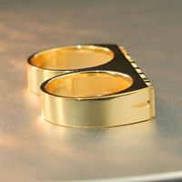 Bague personnalisée en acier inoxydable pour homme, double anneau, lettres personnalisées, style hip-hop, plaqué or 18 carats, cadeau pour femme